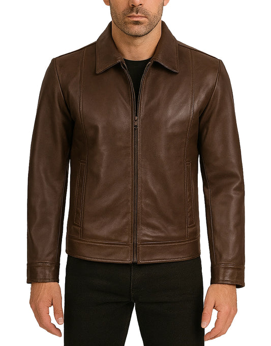 Mens-Shirt-Collar-Brown-Leather-Jacket-front-UEJ-MLTHR-0017.webp