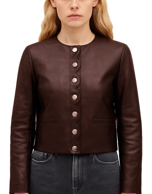 Womens-Black-Scallop-Edge-Leather-Jacket-UEJ-WLTHR-0028-front-brown.webp