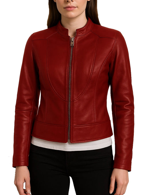 Amy Women’s Maroon Leather Jacket