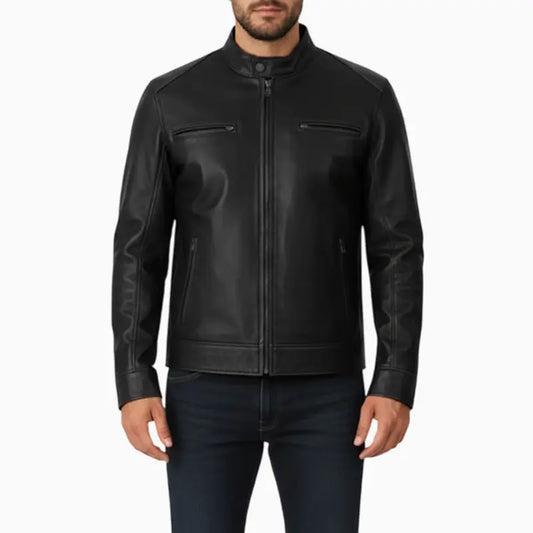 BikerStyleBlackLeatherJacketForMen