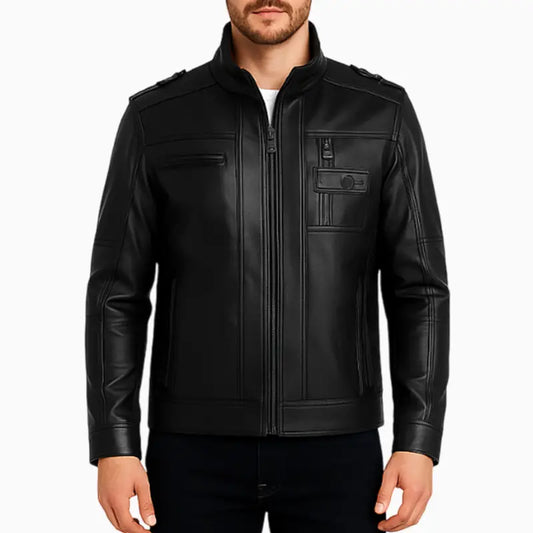 BikerStyleBlackRealLeatherJacketForMen