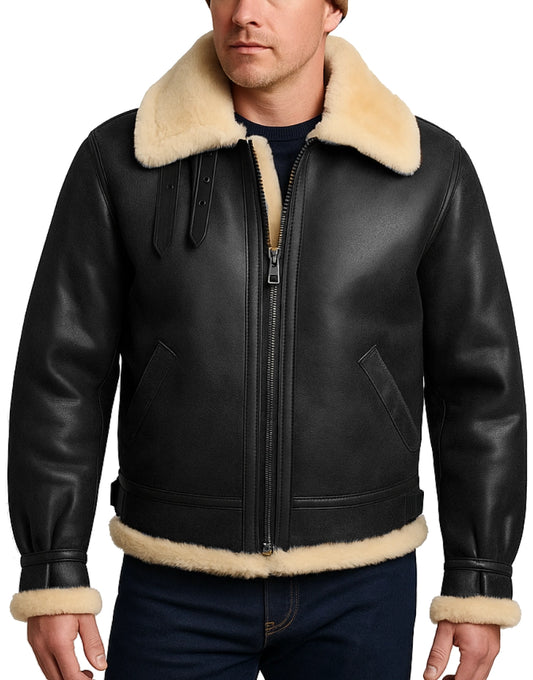 Black Men’s Aviator Shearling Jacket
