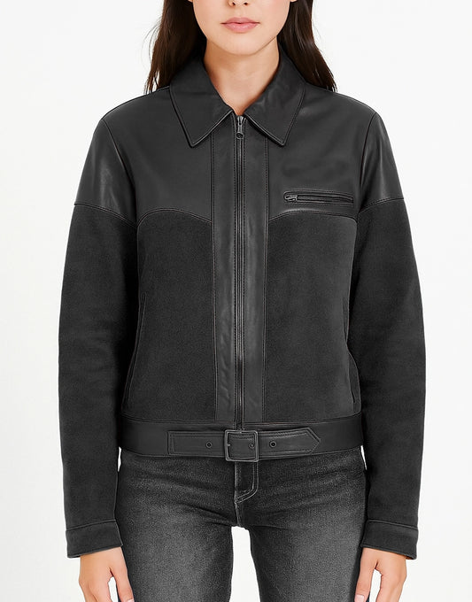 Black Suede Leather Jacket for Women