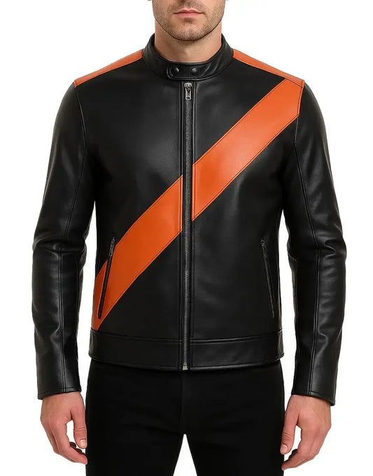 Classic Black And Orange Haloween Leather Jacket For Men