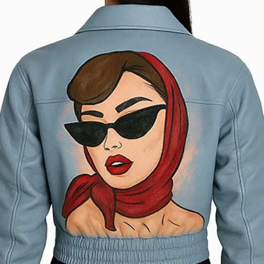 GTA Design Slate Blue Aviator Style Leather Jacket for Women