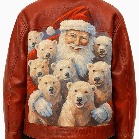 Hand Painted Red Christmas Style Leather Jacket for Women