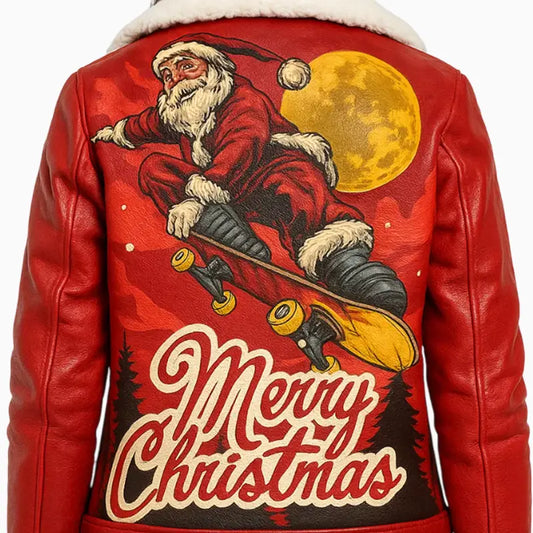 Hand Painted Santa Cruise Leather Jacket for Women