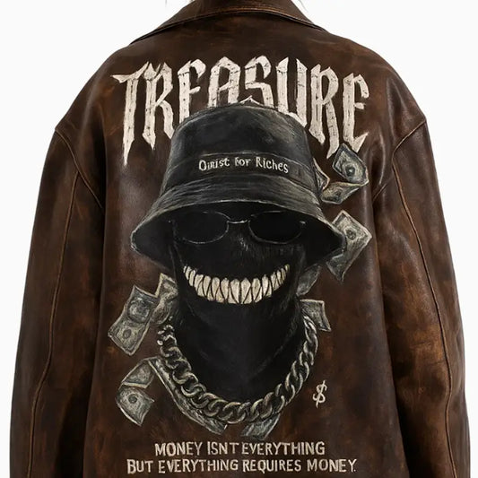 Hand Painted Women’s Dark Brown Distressed Leather Jacket