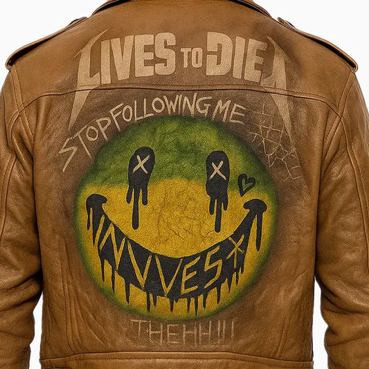 Men’s Biker Style Lives to Die Painted Art Jacket
