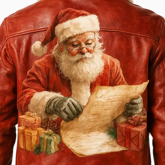 Men’s Xmas Red Santa Hand Painted Leather Jacket