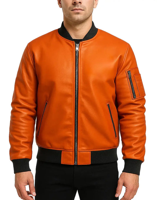 Premium Orange with Black Back Halloween Leather Jacket For Men