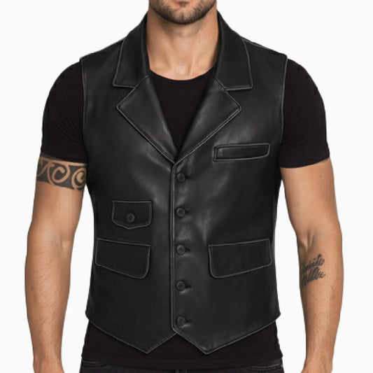 Premium Quality Black Motorcycle Leather Vest For Men