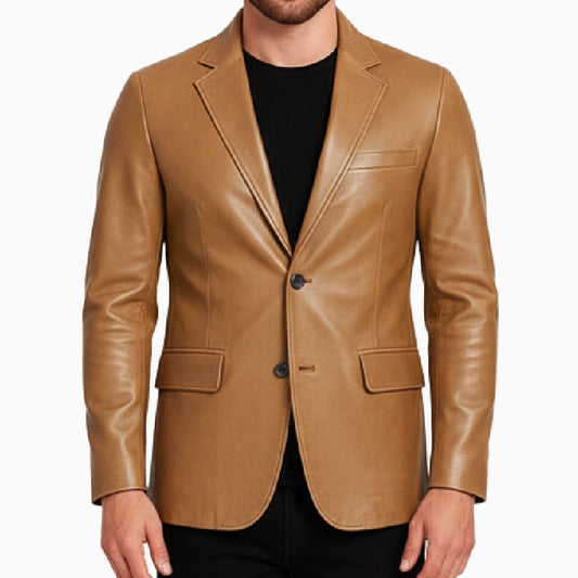 PremiumQualityMen_sCamelBrownLeatherBlazer