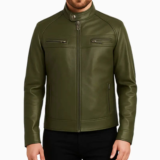 RacerStyle100_LeatherOliveGreenJacketForMen