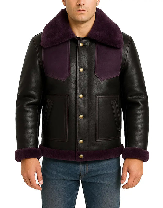 Raven Style Black And Purple Leather Jacket For Men
