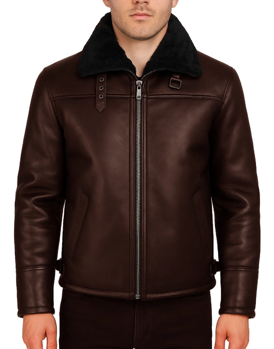 Real Leather B3 Brown Shearling Bomber Jacket For Men