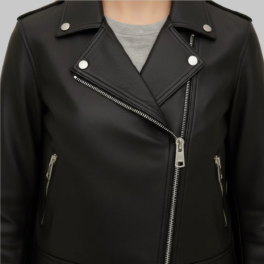 RealLeatherBlackBikerFringeJacketForWomen