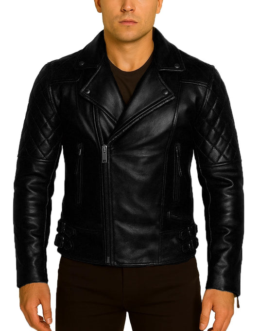 Real Leather Black Motorcycle Jacket For Men