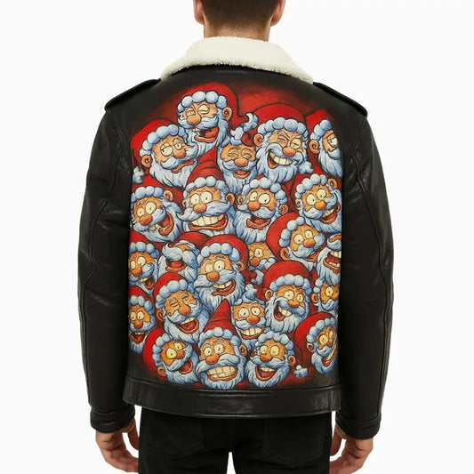 Red Smurfa Claus Hand Painted Leather Jacket for Men