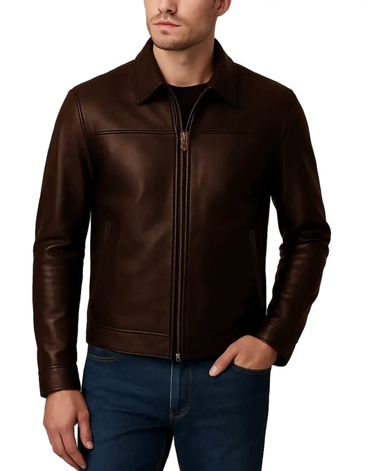 Retro Style Brown Leather Jacket For Men