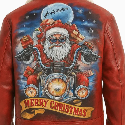 Santa is Coming Hand Painted Leather Jacket
