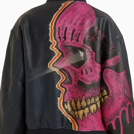 Scary Skull Design Black Bomber Leather Jacket