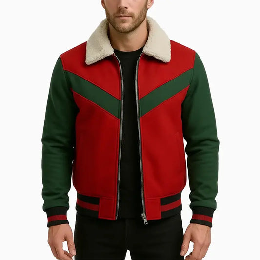 Suede Leather Jacket with Aviator Fur Collar Style for Men