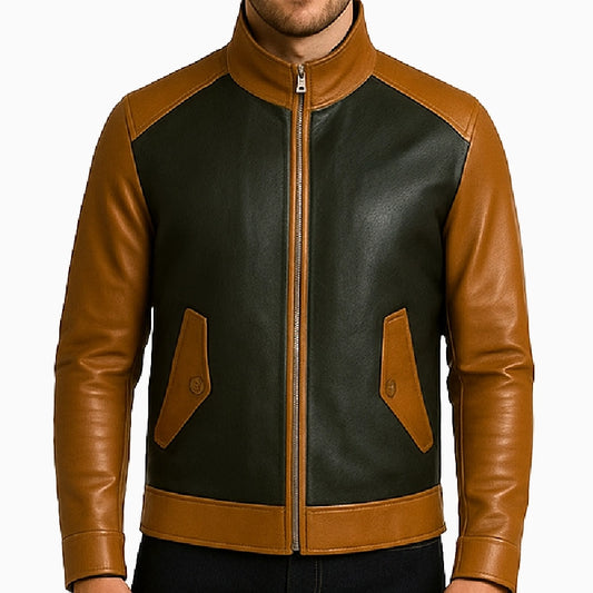 Two-TonedBlackAndBrownCafeRacerLeatherJacketForMen