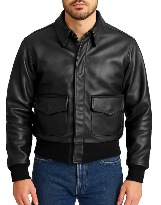 WWII A2 Black Pilot Leather Jacket For Men