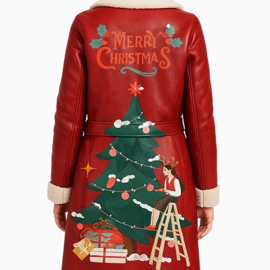 Women’s Christmas Hand Painted Shearling Long Coat