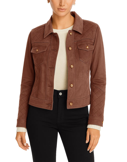 Women’s Suede Brown Trucker Leather Quilted Jacket