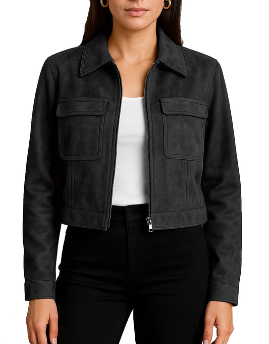 Women’s Suede Harrington Leather Jacket In Black