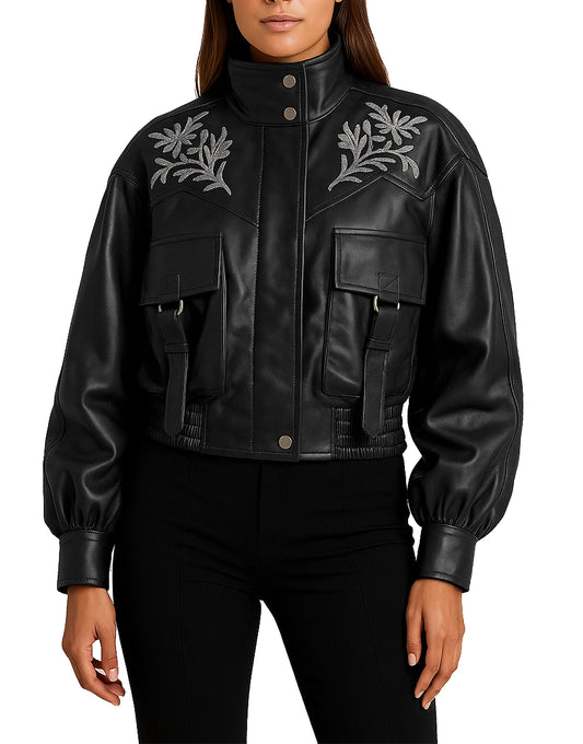 Womens Hypnotic Black Leather Bomber Jacket