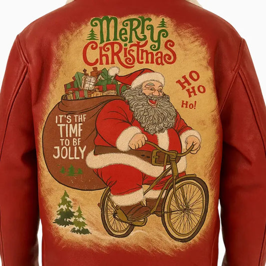 Xmas Jolly Santa Hand Painted Leather Jacket