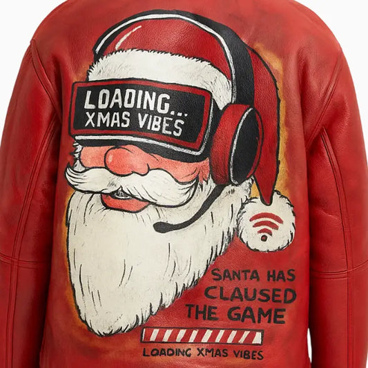 Xmas Vibes Art Hand Painted Leather Jacket for Men