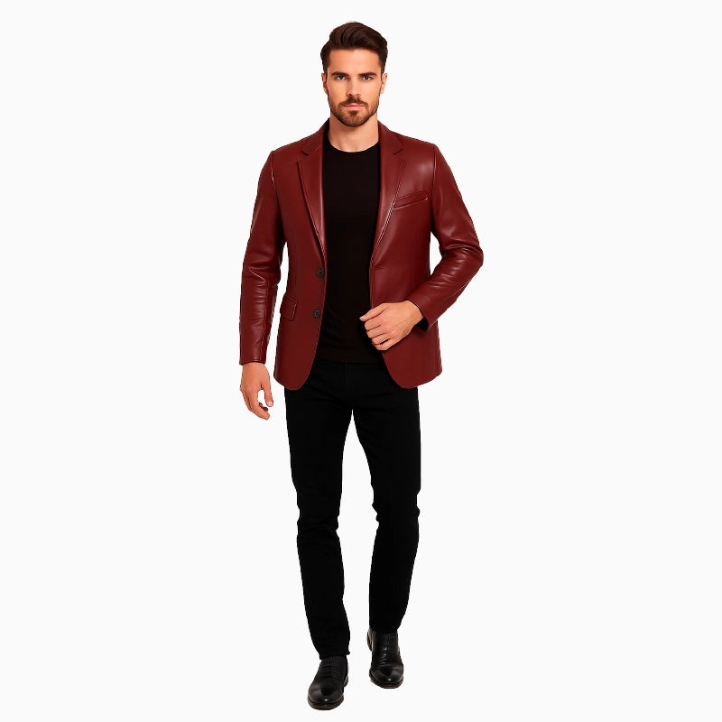 100_GenuineLeatherMaroonBlazerMen