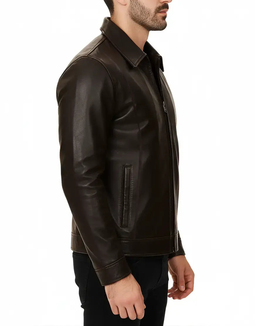 Real Leather Distressed Dark Brown Jacket For Men side view UEJ-MLTHR-0006-DBRN