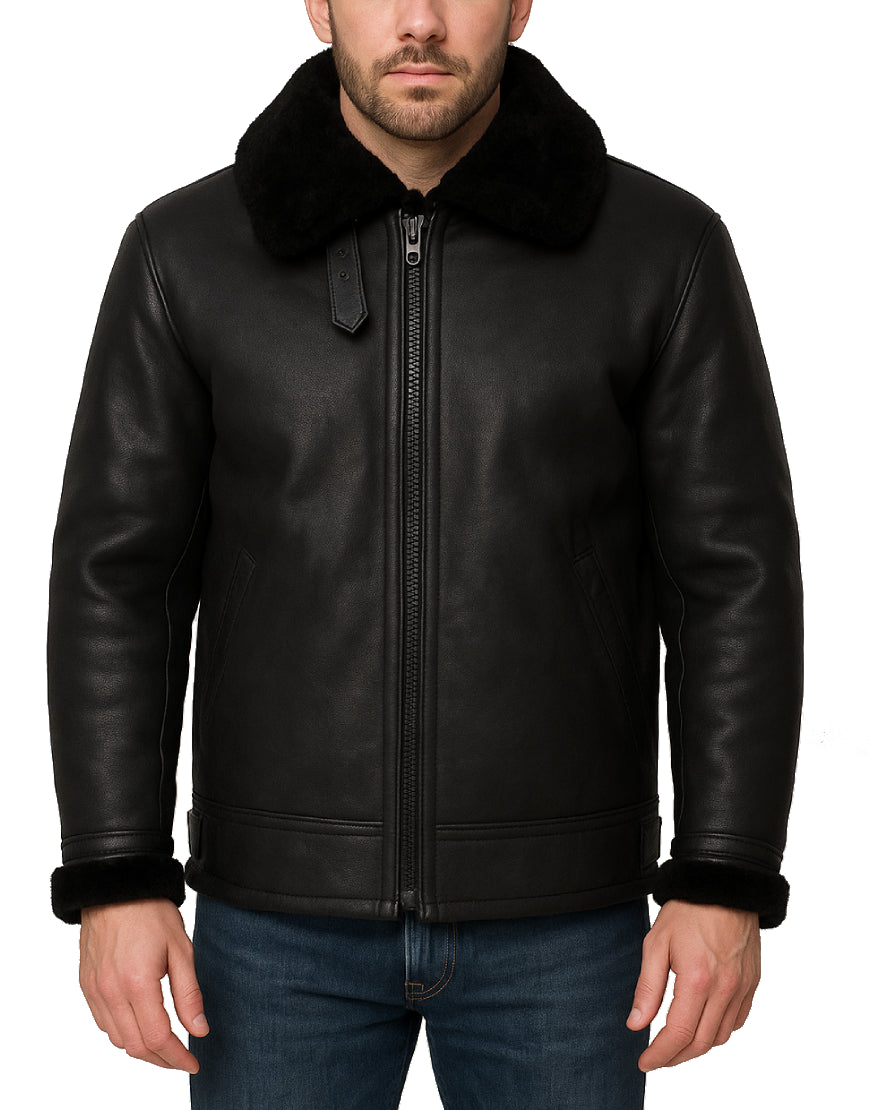 Mens-Black-Aviator-Shearling-Leather-Jacket-with-Turn-Down-Collar-MSHRL-0001-front.webp