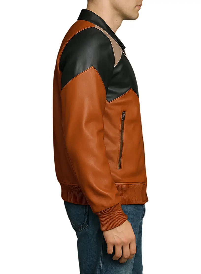 Men’s Multicolor Leather Bomber Jacket side view UEJ-MBMBR-0003