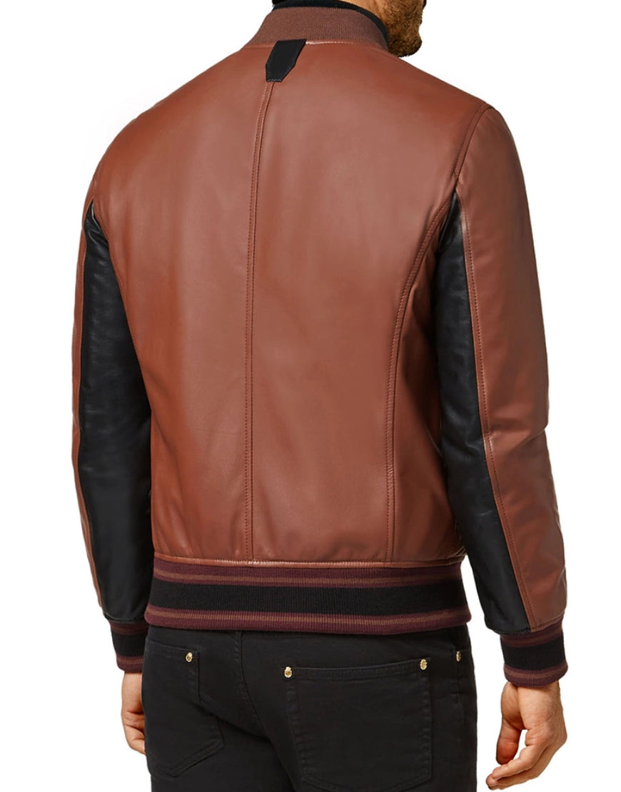 Mens-Brown-and-Black-Bomber-Leather-Jacket-MLTHR-0005-back.webp