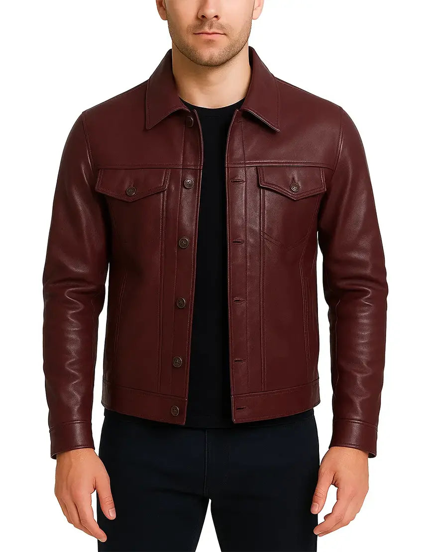 Mens-Real-Leather-Burgundy-Trucker-Jacket-front-UEJ-MLTHR-0008-BRG.webp