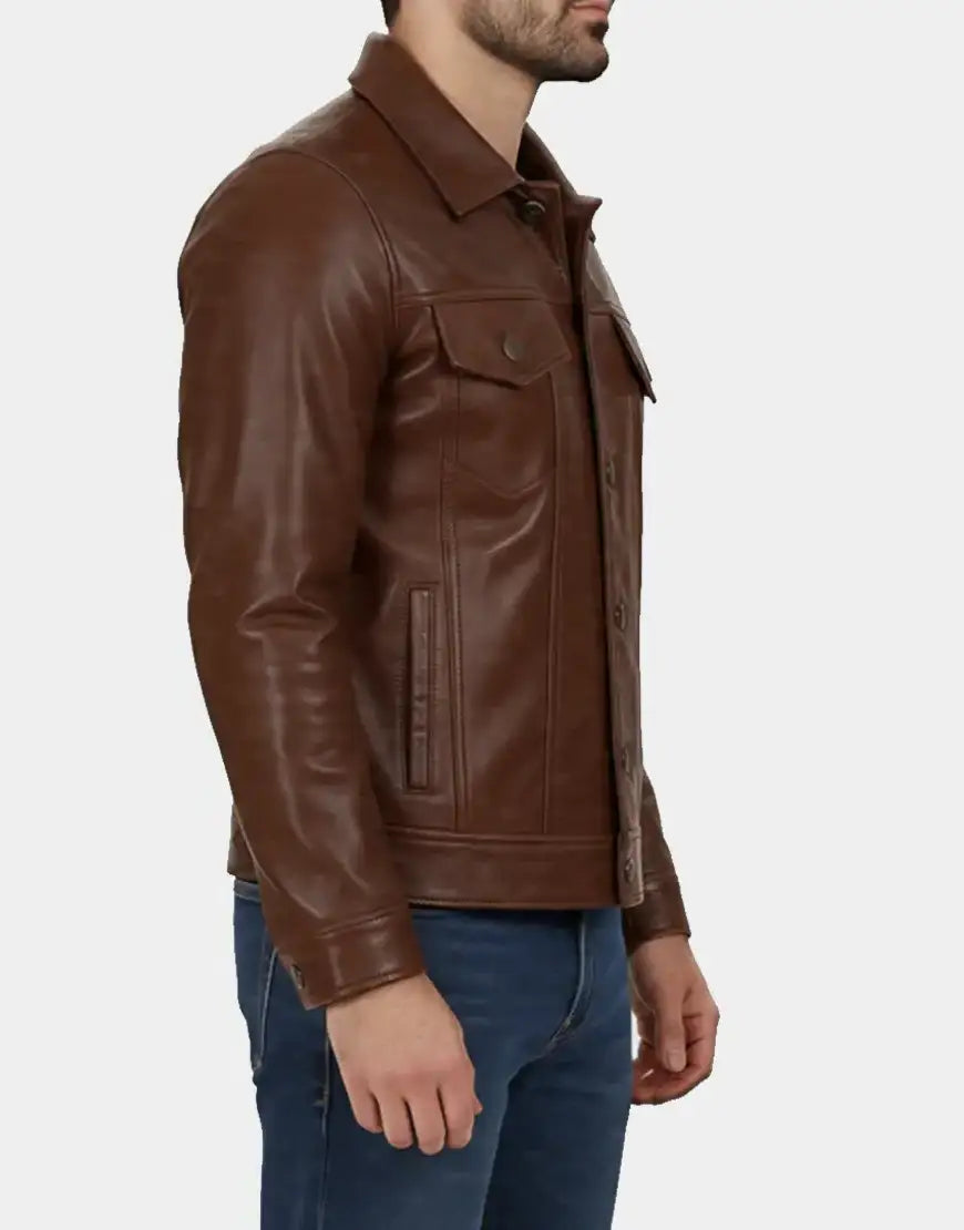 100% Original Leather Cognac Jacket For Men Side Change UEJ-MLTHR-0008-CGBRN