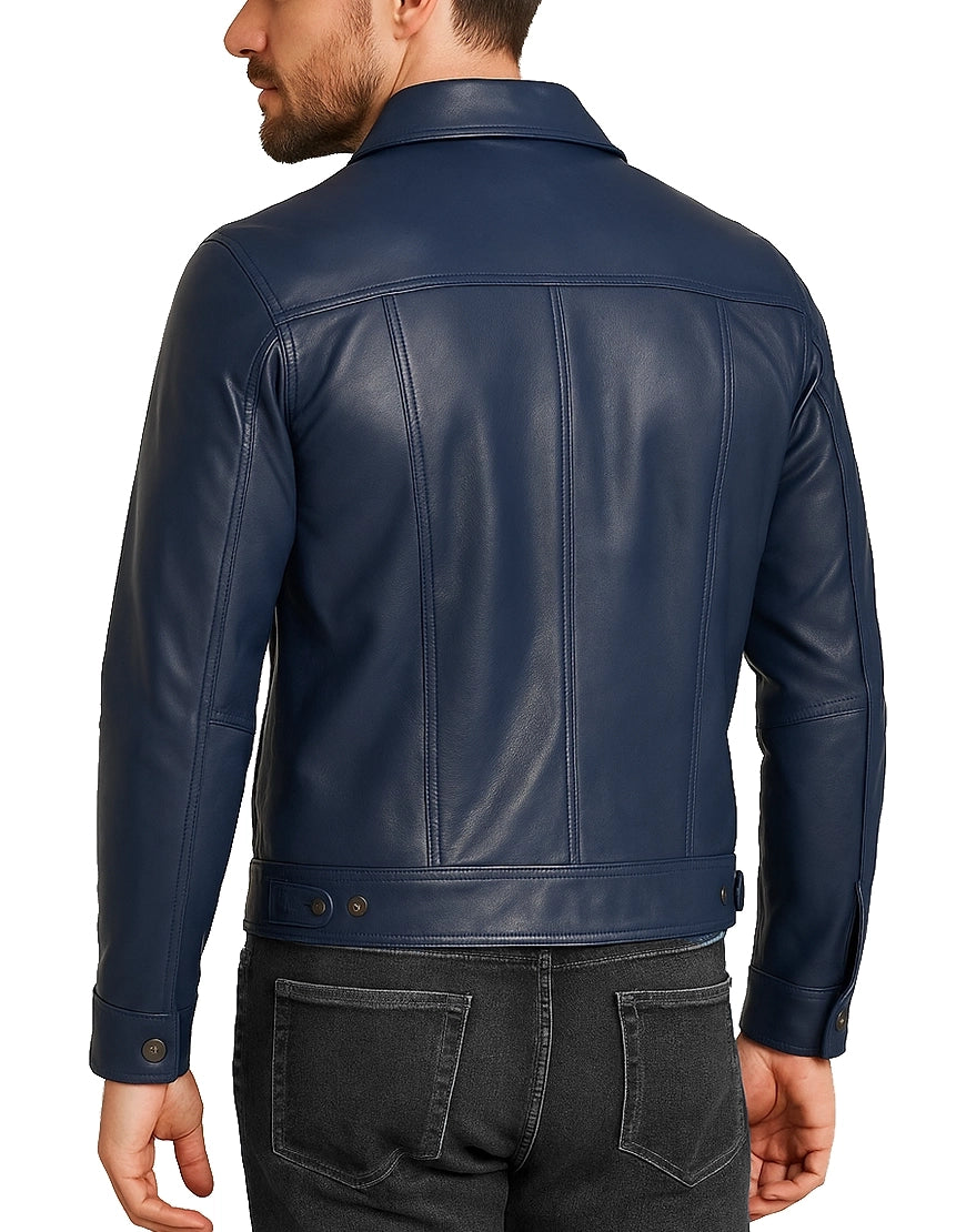 Mens-Real-Lambskin-Leather-Blue-Waxed-Trucker-Jacket-MLTHR-0012-back.webp