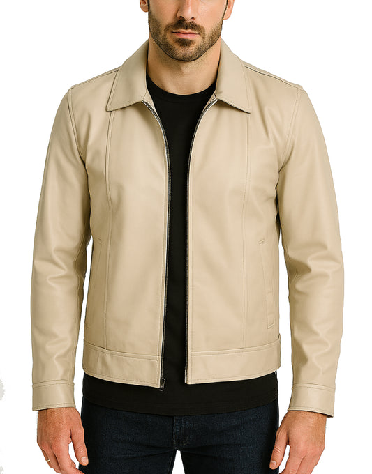 Mens-Classic-Shirt-Collar-Beige-Harrington-Leather-Jacket-MLTHR-0015-front.webp