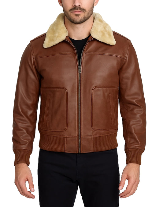 Mens-Cognac-Leather-Bomber-Jacket-with-Fur-Collar-MBMBR-0007-front-brown.webp