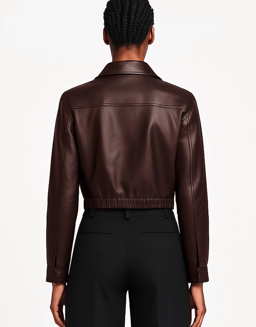 Womens-Glossy-Black-Blouson-Cropped-Leather-Jacket-UEJ-WLTHR-0026-brown-back.webp