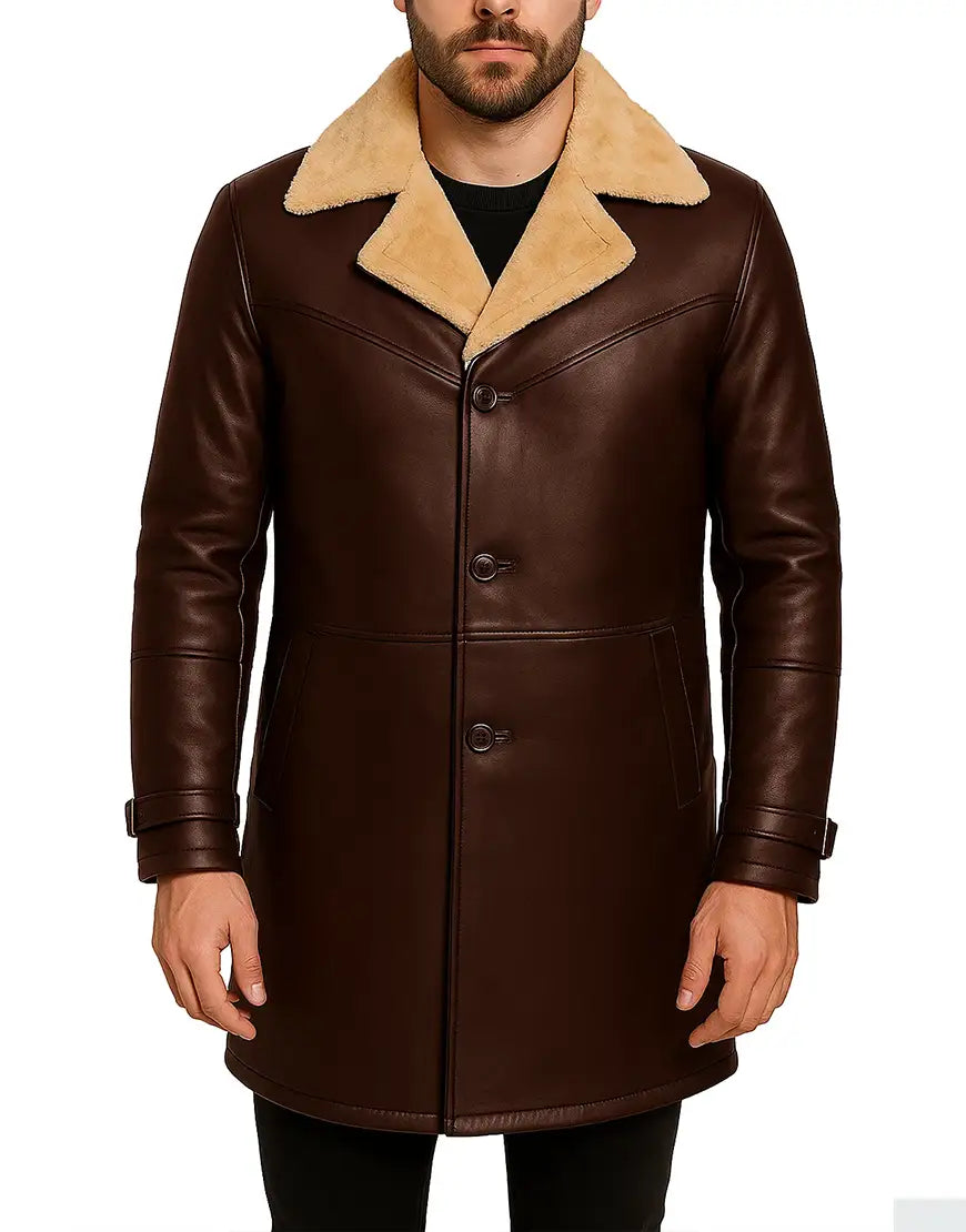 Top Quality Brown Leather trench Coat For men 04 UEJ-MCOAT-0002-BRN