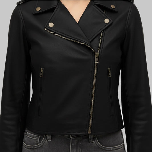 AsymmetricalBlackMotoJacketForWomen