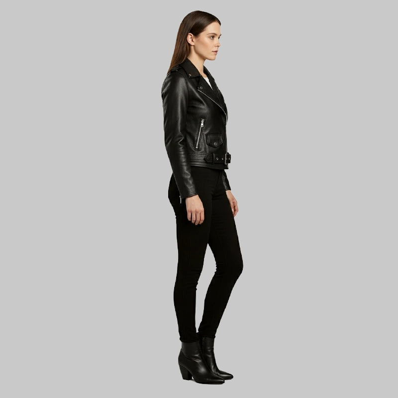 AsymmetricalLeatherMotorcycleJacketForWomen