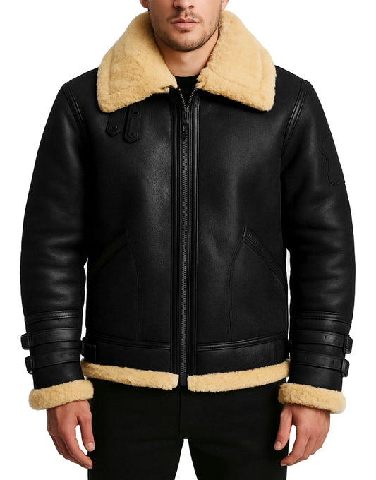 B3 Bomber Real Leather Shearling Aviator Jacket For Men